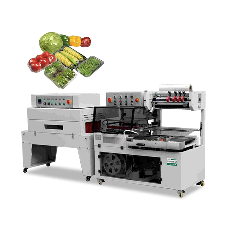 2-Large Thermoplastic Film Sealing and Cutting Machine L-Type Automatic Small Carton Fruit Tray Jet Heat Shrink Film Packaging Machine (1)