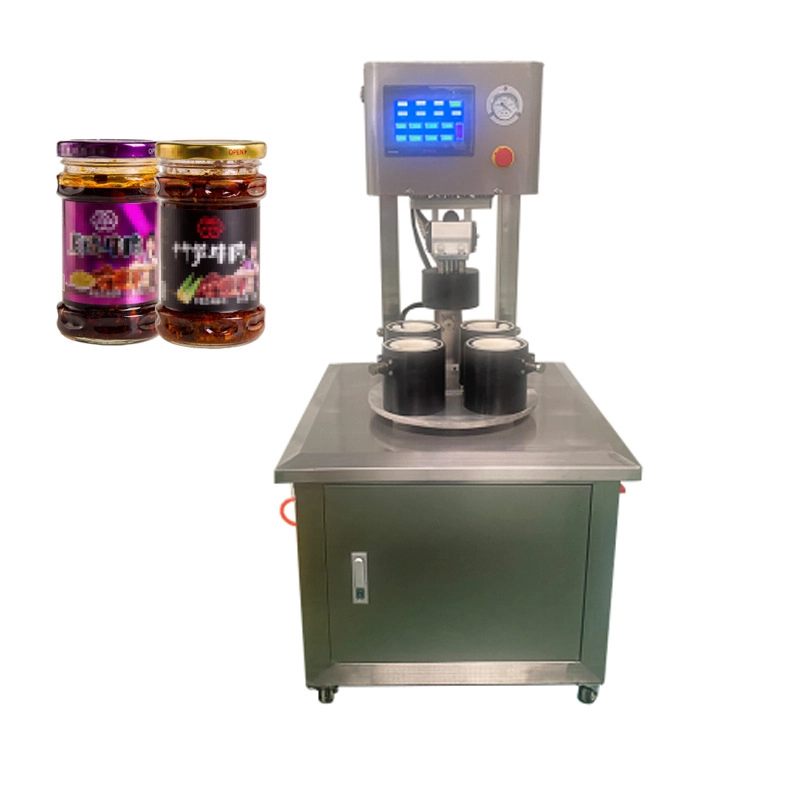 9-Semi-automatic four-station vacuum capping machine Glass bottle capping machine Chili sauce vacuum canning machine (1)
